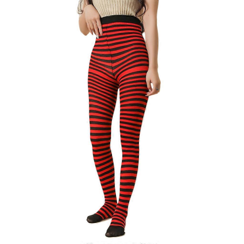 Unbrand Cosplay Costume Tights Leggings Hosiery Christmas Halloween Striped Pantyhose Red and black