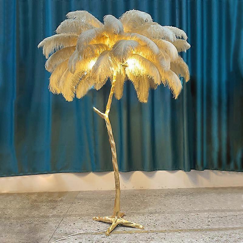 Redkid Led floor lamp nordic ostrich feather lamp Reading lamp for modern living room decoration led lamp for Decoration bedroom Khaki EU plug-H75c...