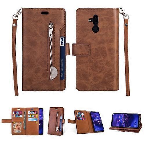 Goodcase For Huawei Mate 20 Lite Multifunctional Zipper Horizontal Flip Leather Phone Case Brown