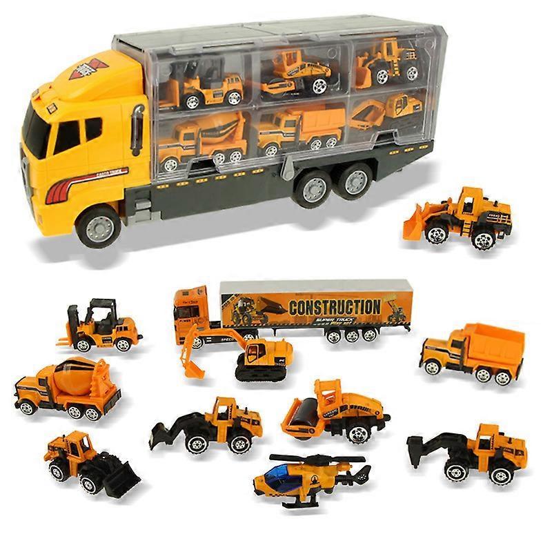 Yuzee Toy Truck Vehicles Cars Carrier Construction Cars 11 in 1 Toys for Boys and Girls-yellow