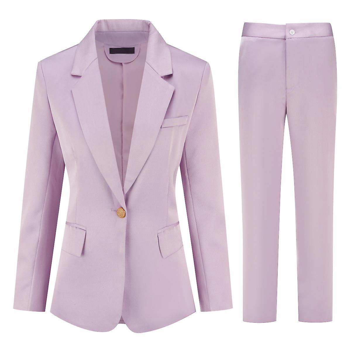 Yunclos Ladies 2 Piece Professional Business Slim Suit Sets Purple L