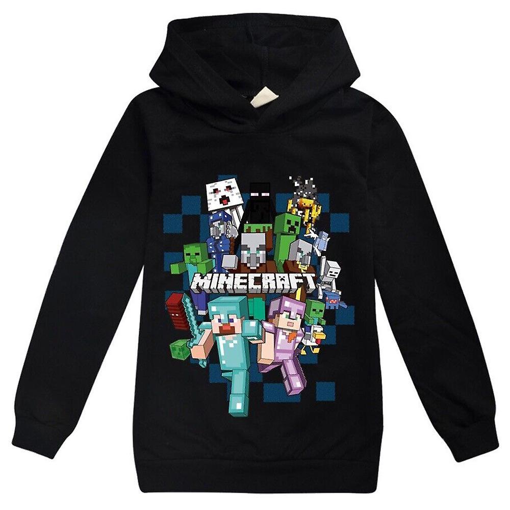 Varychmoo Kids Minecraft Printing Hoodie Casual Long Sleeve Hooded Sweatshirt Pullover Jumper Tops Black 11-12Years