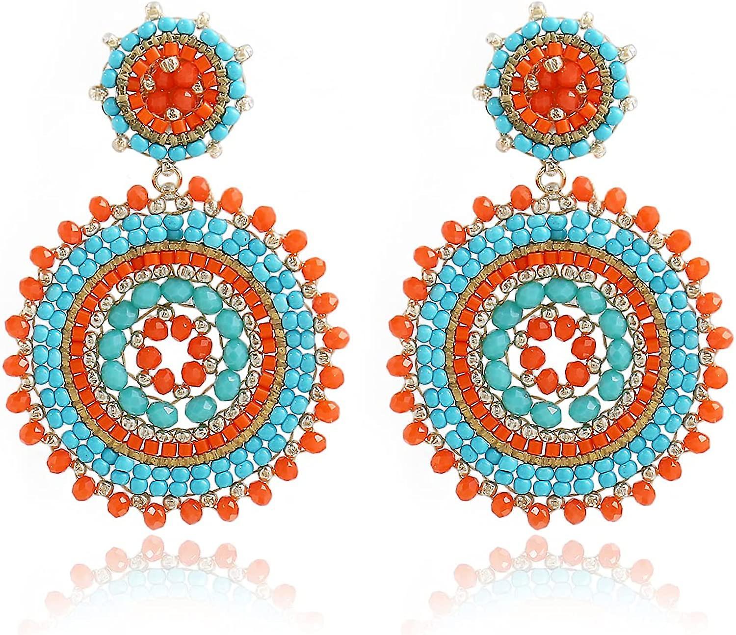 Kaise Colorful Bead Earrings For Women Summer Beach Handmade Bead Earrings Bohemia Hoop Dangle orange