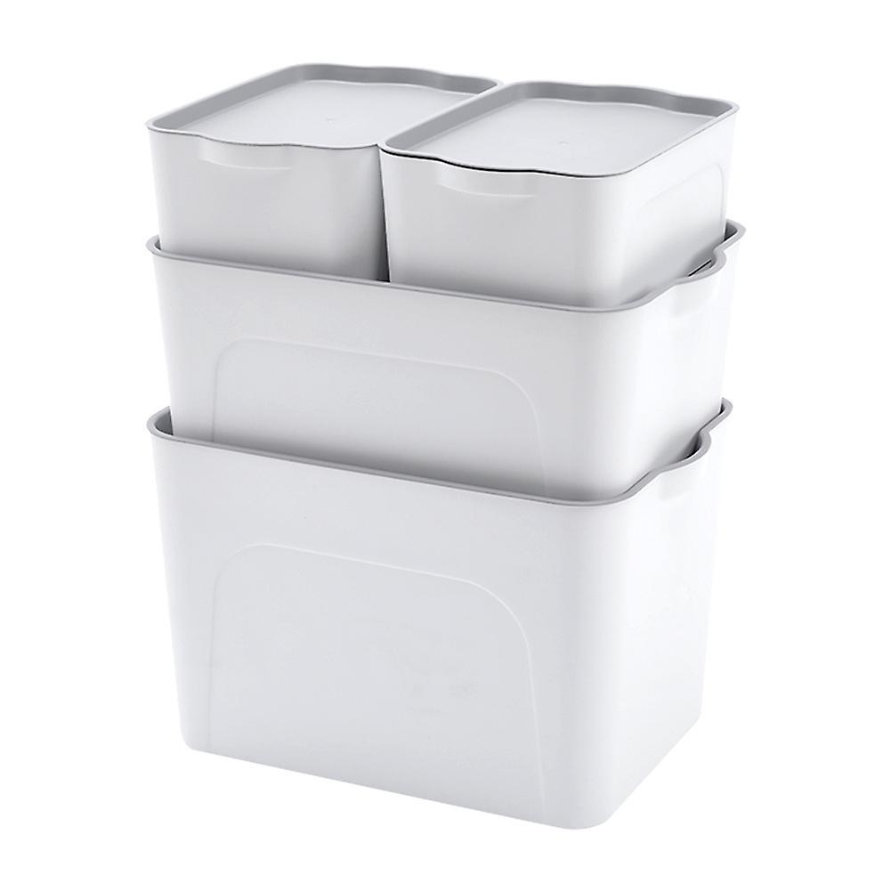 Living And Home Storage Boxes Set of 4 Plastic Storage Boxes with Lids in White for Home Kitchen