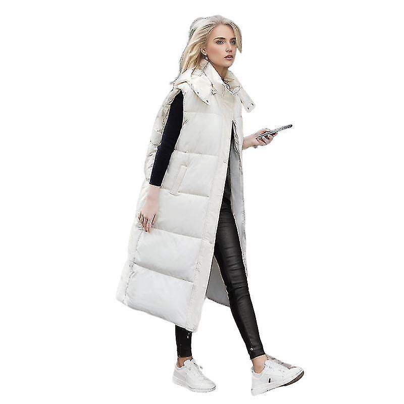 Cloud Xiang Long Waistcoat Women Autumn And Winter Loose Sleeveless Feather Cotton Jacket Warm Coat Waistcoat Women's Clothing WHITE XL