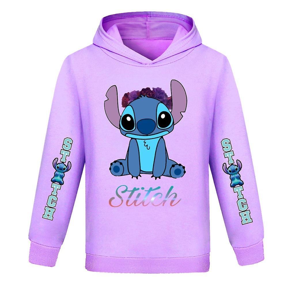 Vicbuy Kids Girls Boys Lilo And Stitch Printed Hoodies Casual Sweatshirt Long Sleeve Pullover Hooded Tops Purple 9-10 Years