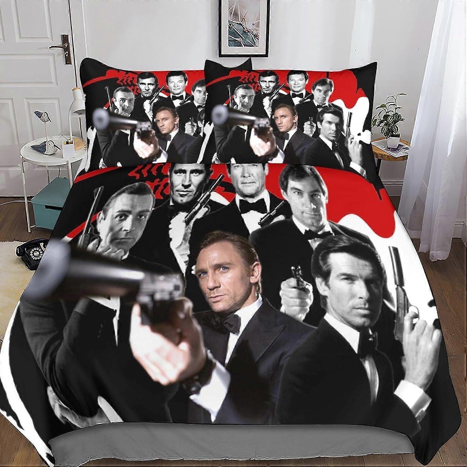 Kerota 007 James Bond Duvet Cover Set 3D Printed Microfiber Bedding with Pillowcases, Zipper Closure, 3 Pieces for Teens and Adults Double Single13...