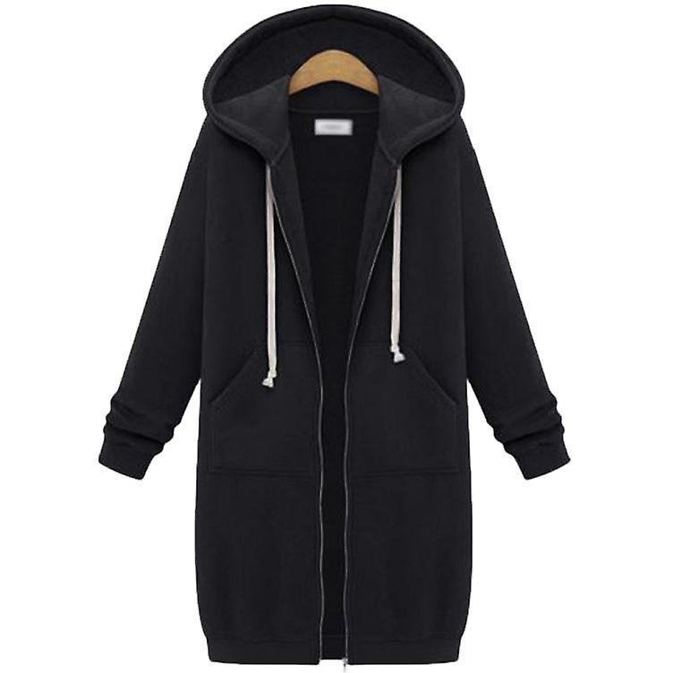 Le Contente Hooded Women Plus Size Jacket Zip Up Hoodies Coat Winter Loose Sweatshirt Outwear Black 3XL