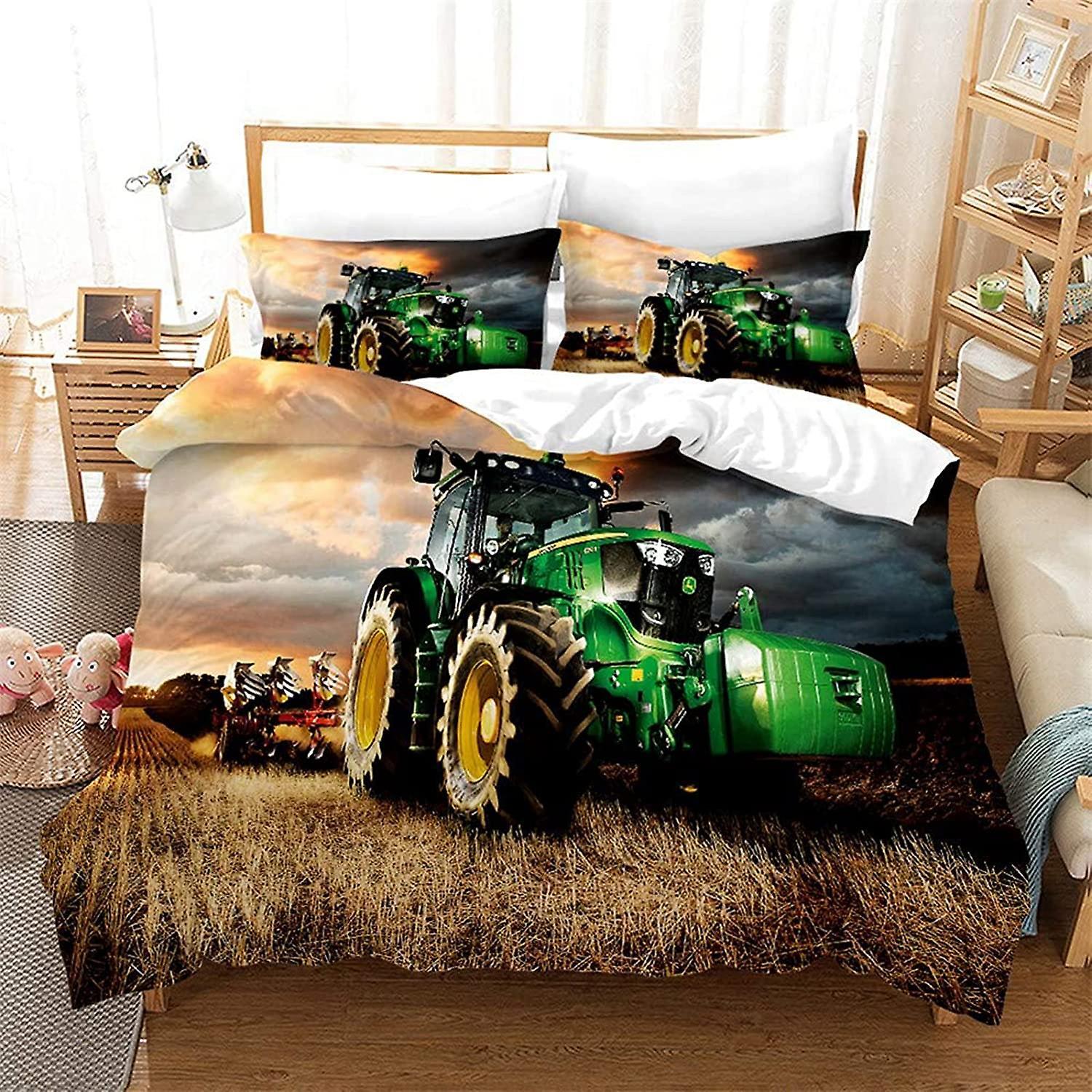 Yogan Tractor Bedding Set Men Construction Cars Pattern Comforter Cover For Kids Children Red Heavy Machinery Vehicles Duvet Cover 220x260cm