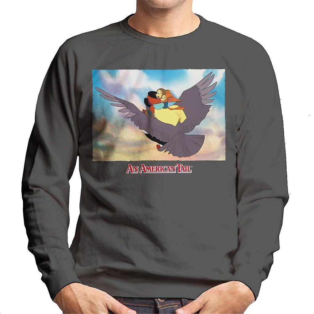 An American Tail Fieval And Tanya Flying  On Henri Le Pigeon Men's Sweatshirt Charcoal X-Large