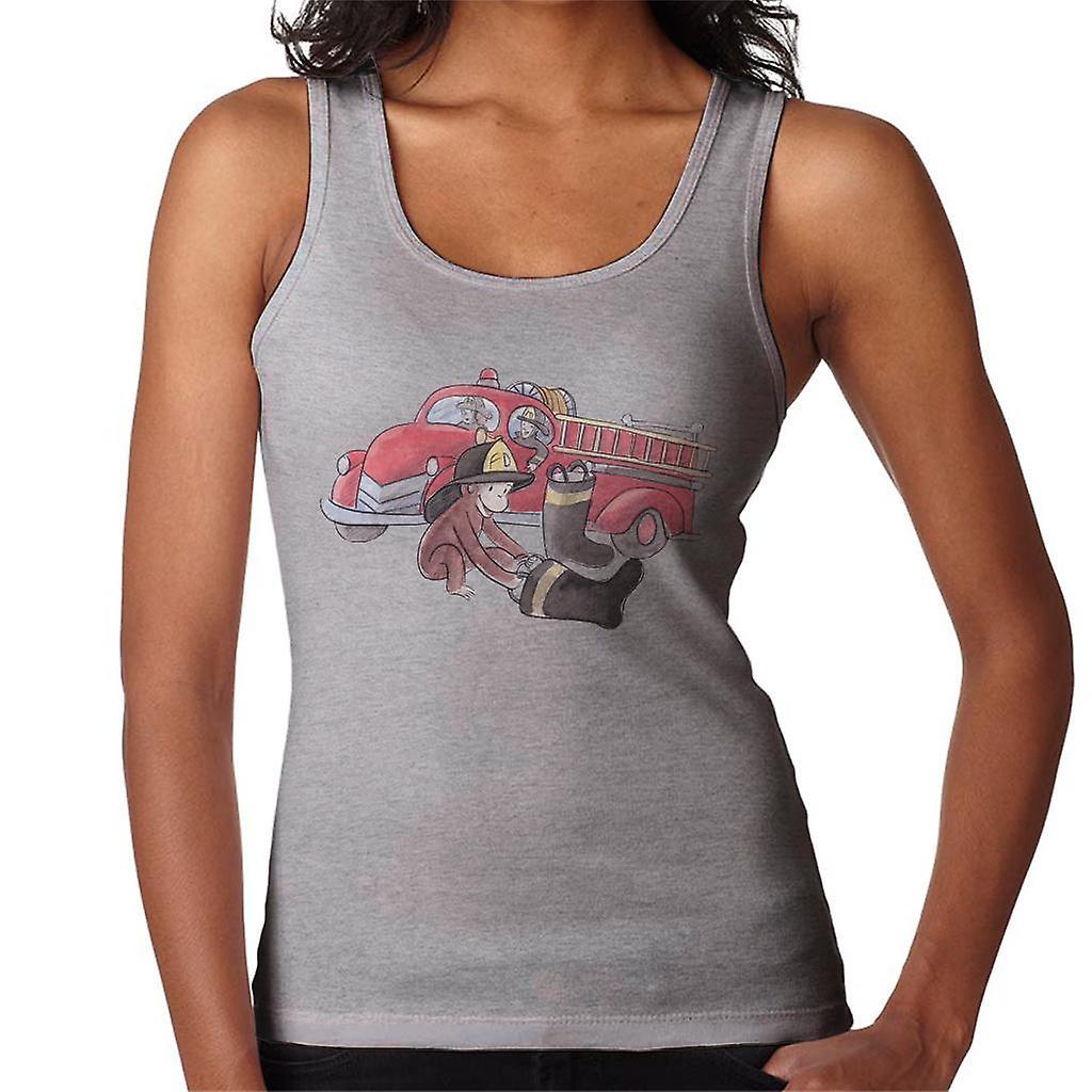 Curious George Balloon Fire Department Truck Women's Vest Heather Grey Large