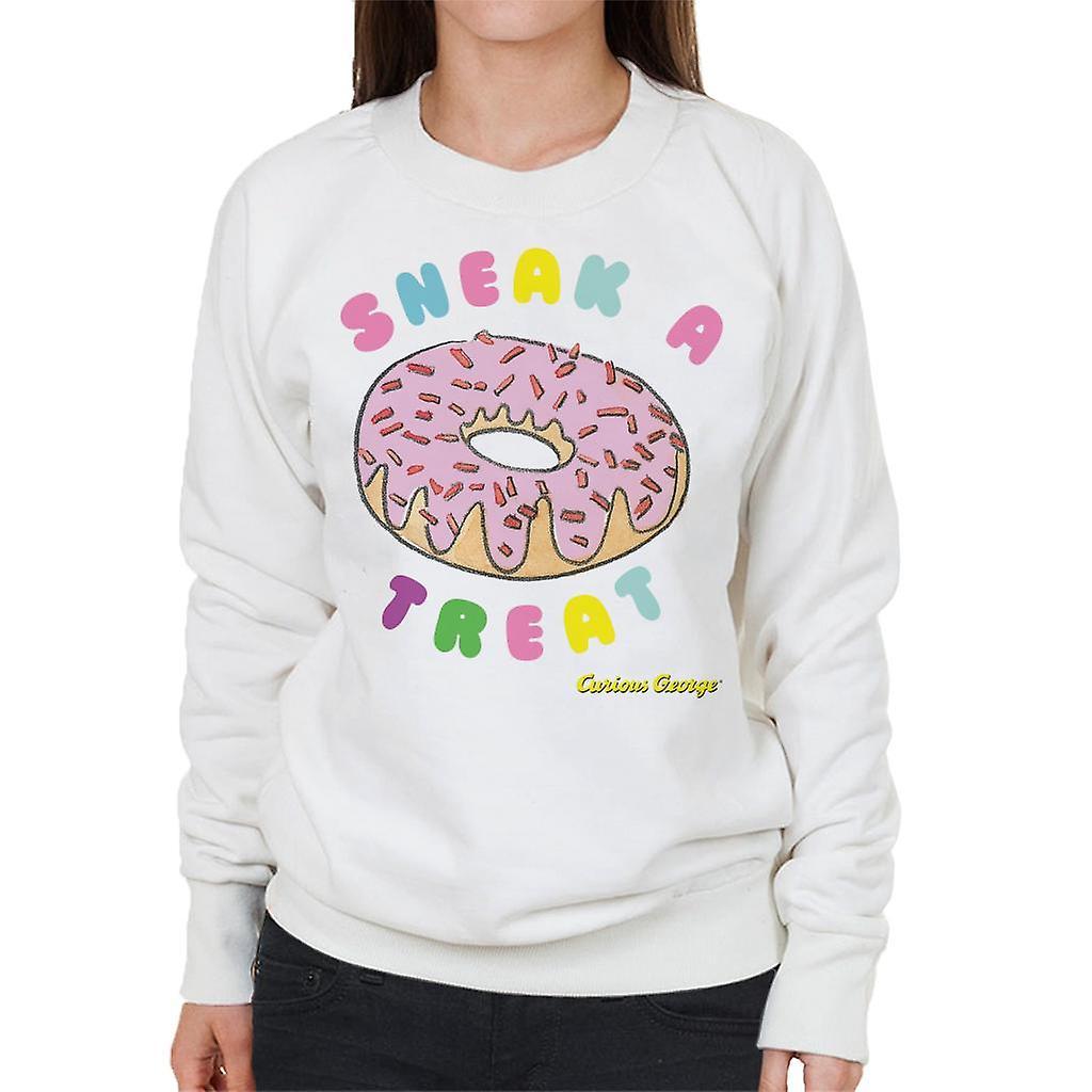 Curious George Sneak A Treat Donut Women's Sweatshirt White Small