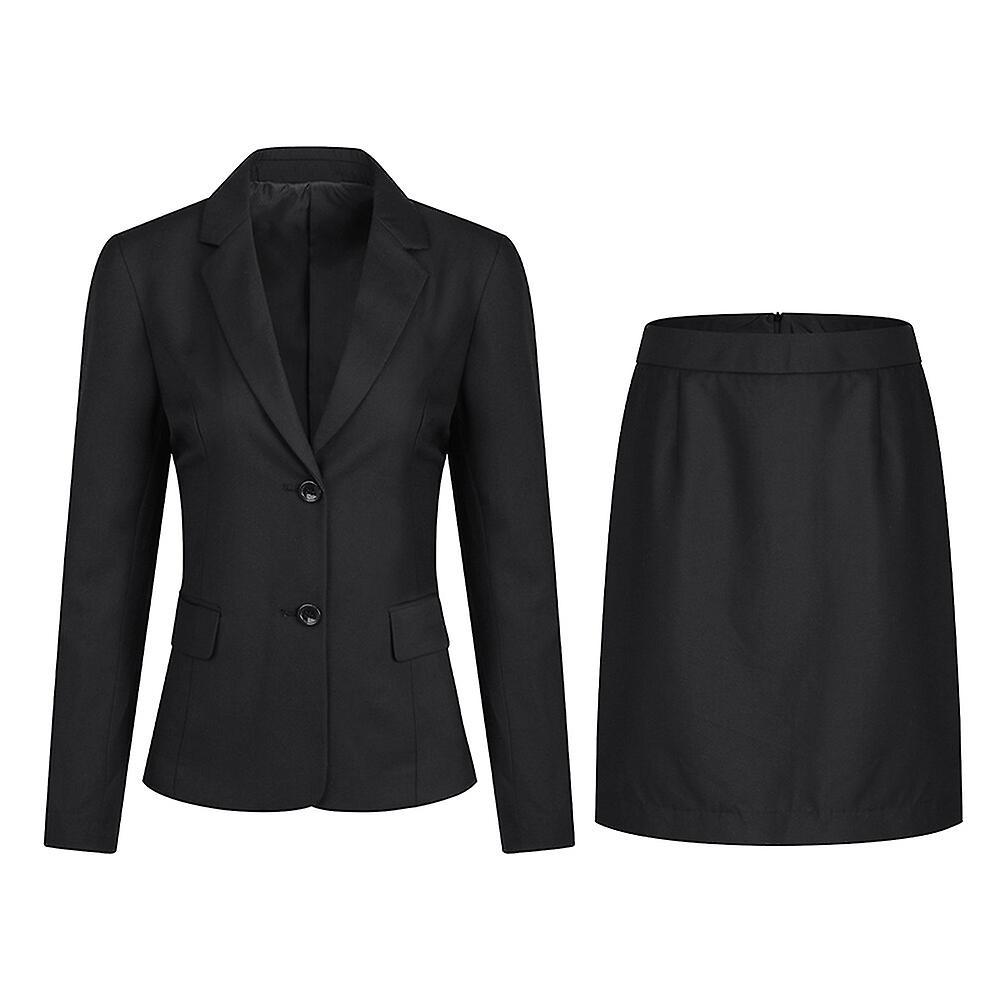 Allthemen Womens 2-Piece Office Lady Business Solid Slim Fit Blazer Skirt Black M