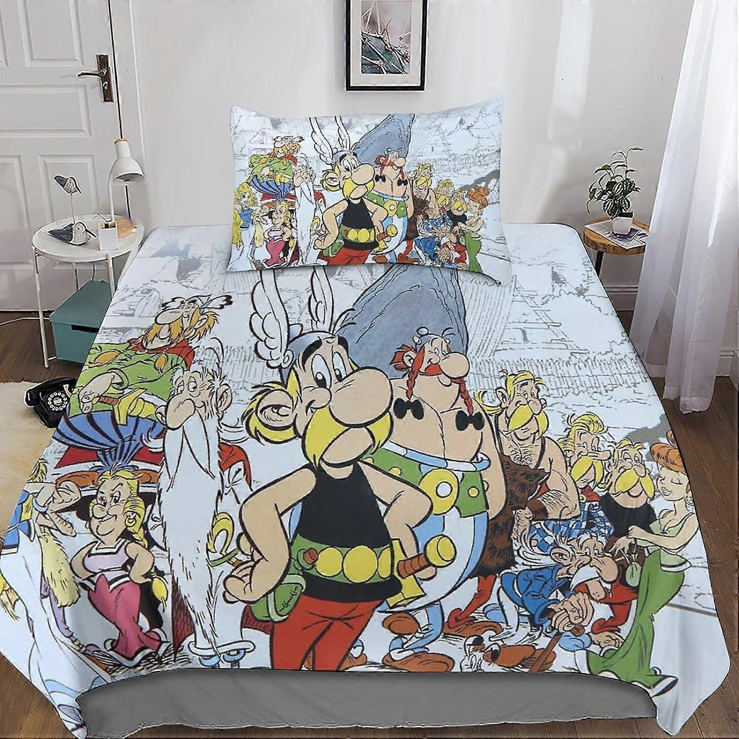 Kerota Asterix 3D Print Microfiber Bedding Set, with Cute Anime Duvet Cover and Pillowcases, Suitable for Boys and Girls with Zipper Closure 2 Pcs ...