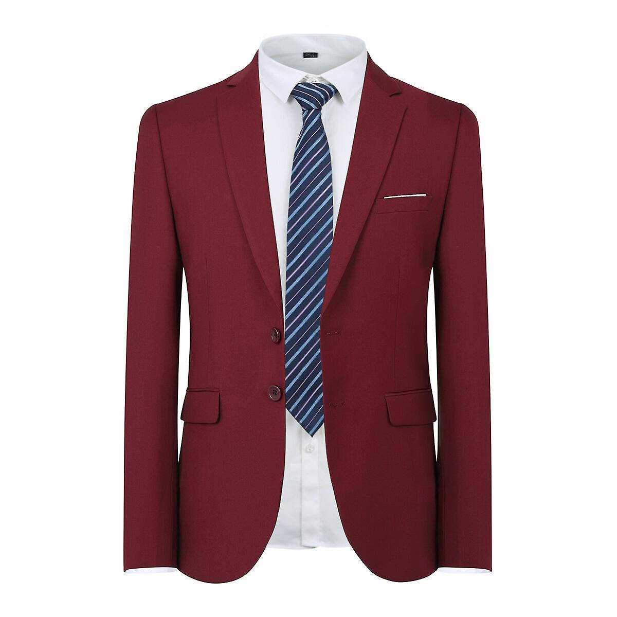 Allthemen Men's Business Wedding Solid Color Two Button Slim Fit Blazer Burgundy M