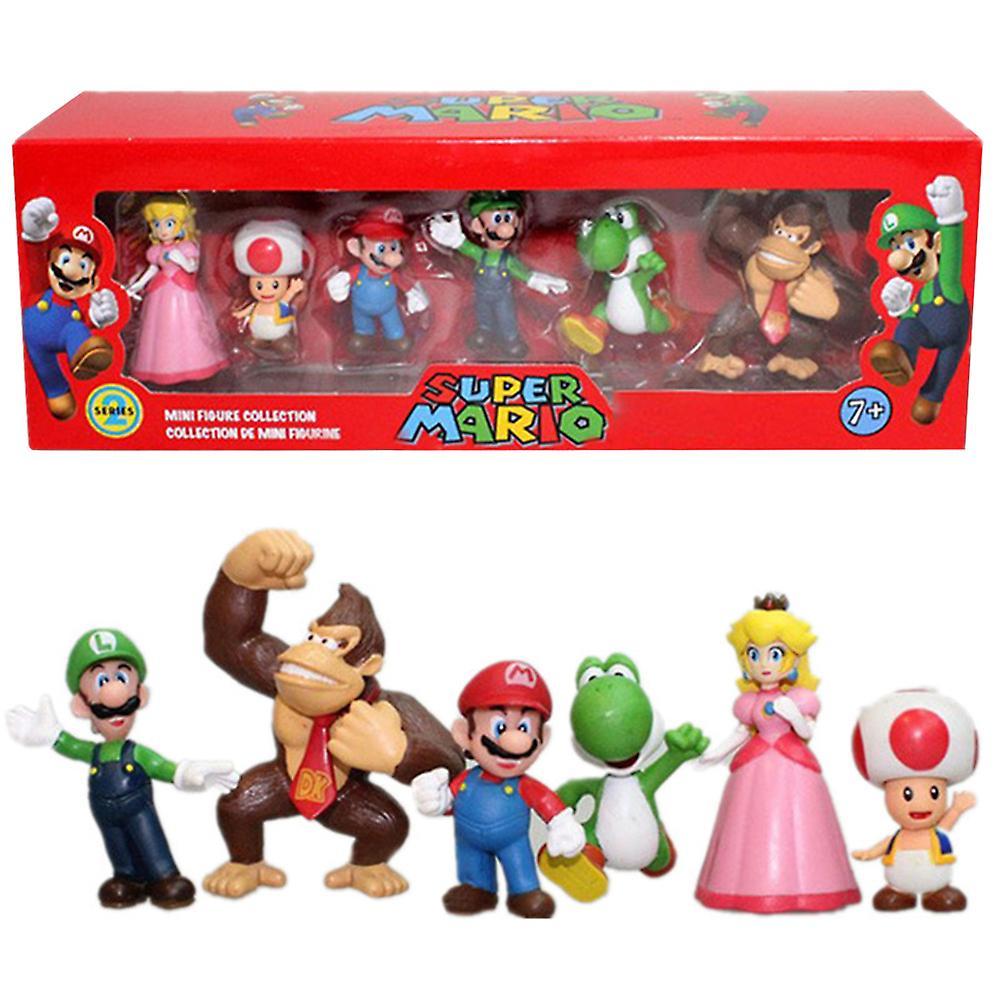 Bestdaily Gift Box Super Mario Series 6pcs Action Figures Kids Toys Mario Luigi Yoshi Peach Donkey Kong Figurines Doll Collection Model Boys Girls ...