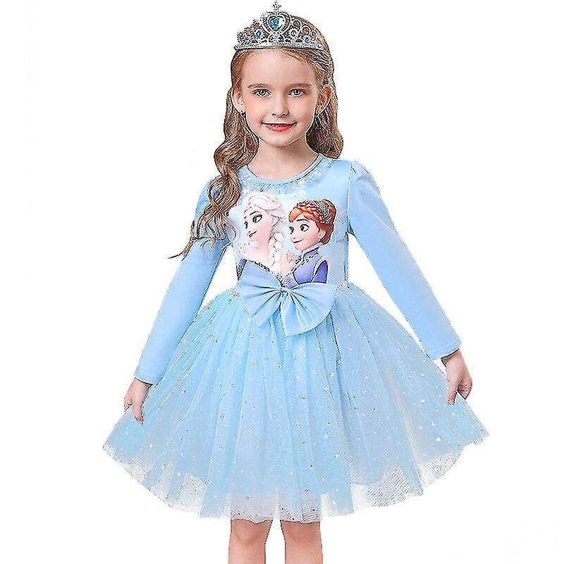 Girls Princess Elsa Fall Dresses Long Sleeve Anna Dresses Kids Birthday Party Prom Dress Whbyv Blue 5T