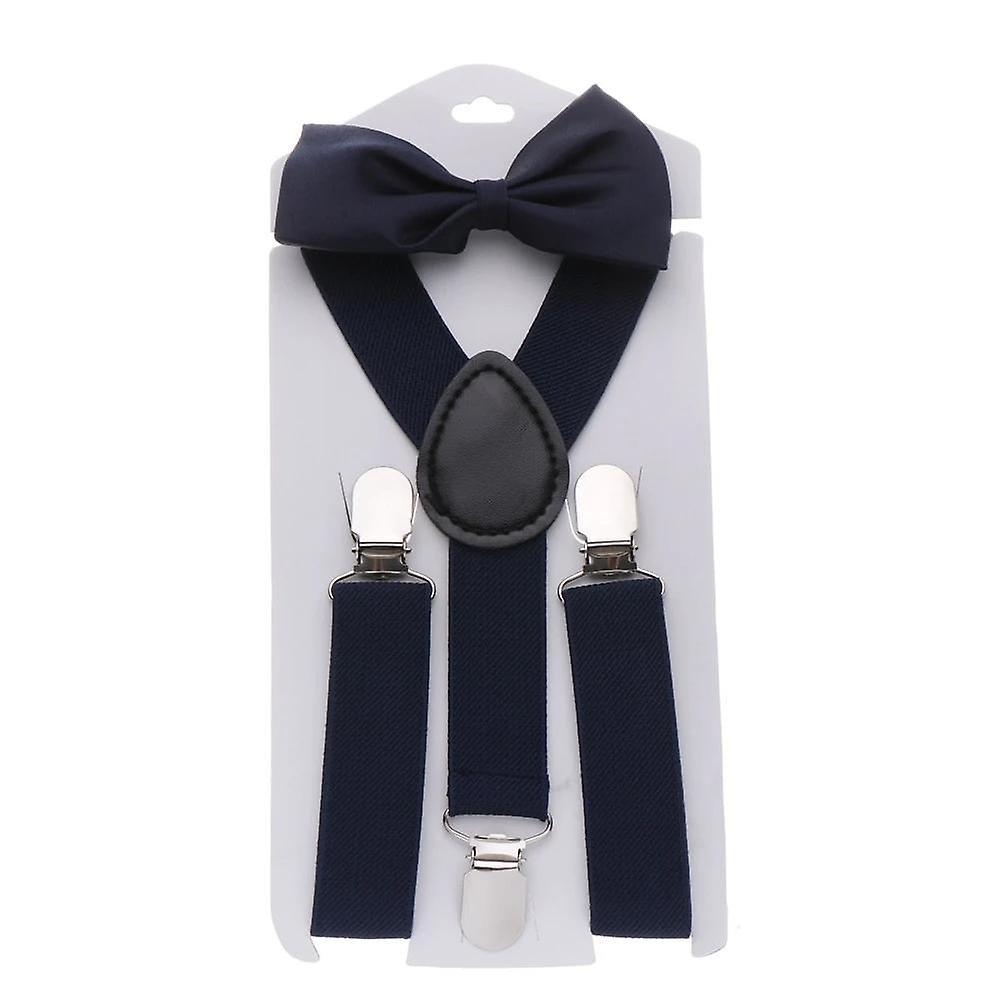 Slowmoose Adjustable Elastic Suspenders And Bow Tie type 1-navy