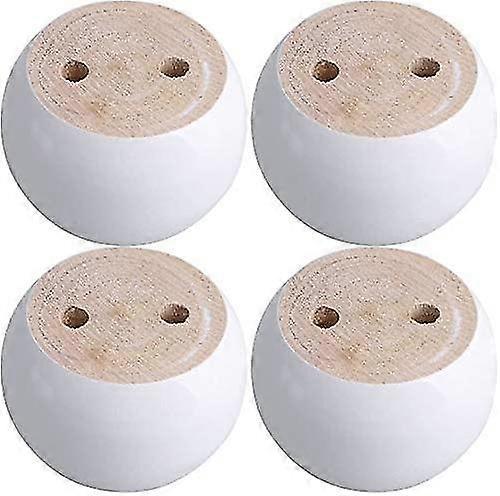 Botribas 4pcs White Wooden Round Furniture Bun Feet 2" Tall Replacement Solid Wood