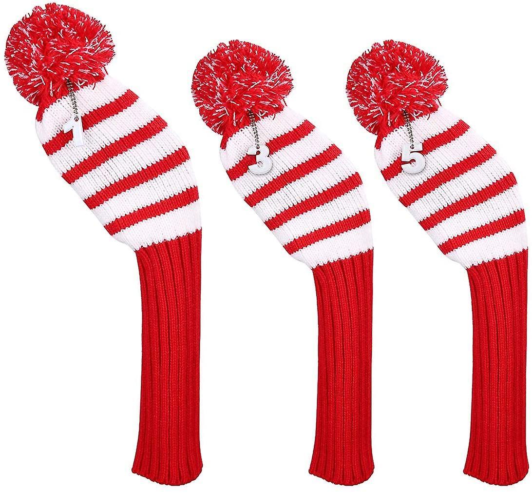 Dhrs Knit Golf Headcover Set Of 3 Pom Pom Head Covers For Driver Fairway Wood Hybrid With