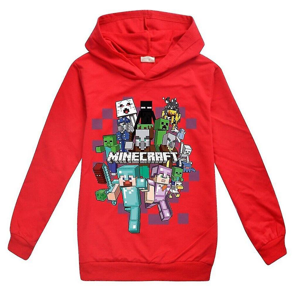 Meet Kids Minecraft Hoodie Hooded Sweatshirt Pullover Tops Gifts 5-12 Years Red 11-12Years