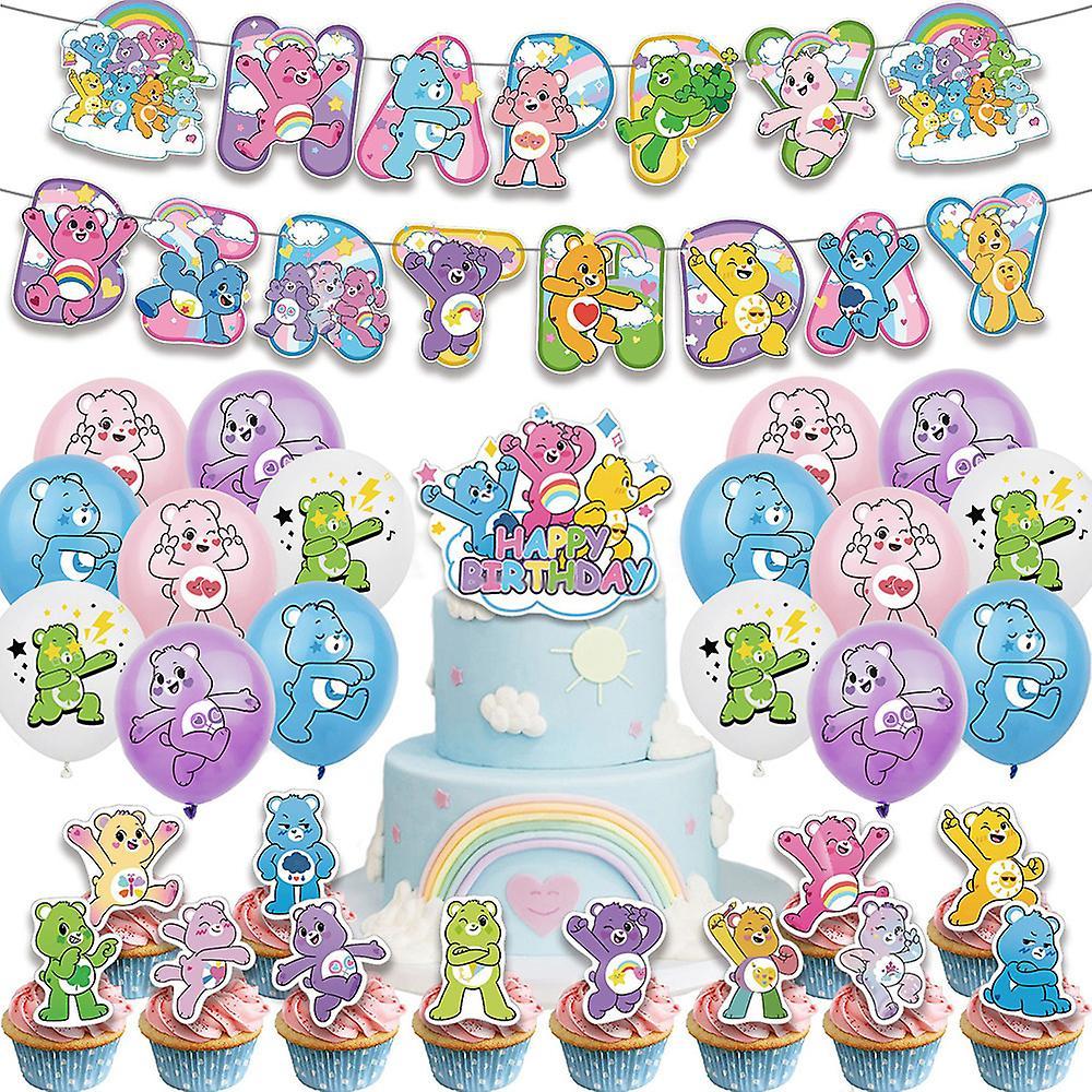 Manchalk Carebears Theme Party Supplies, Birthday Party Banner Balloons Cake Cupcake Toppers Decorations Set