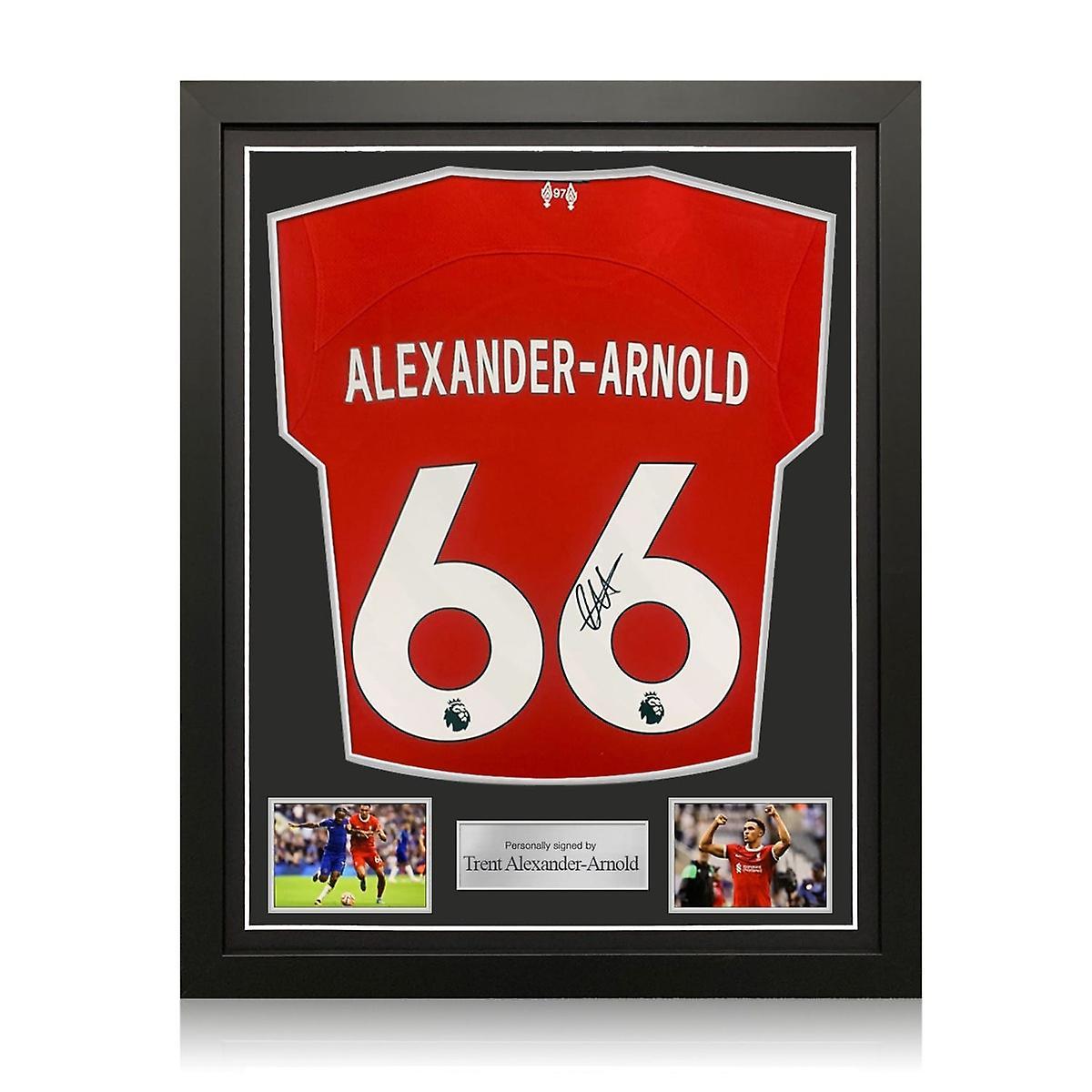 Exclusive Memorabilia Trent Alexander-Arnold Signed Liverpool 2023-24 Football Shirt. Standard Frame black