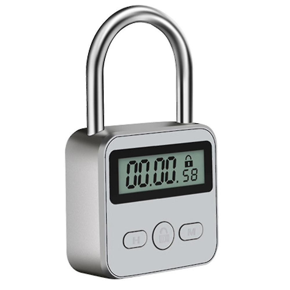 Snngv Metal Timer Lock Lcd Display Multi-function Electronic Time 99 Hours Max Timing Usb Rechargeable Timer Padlocksilver