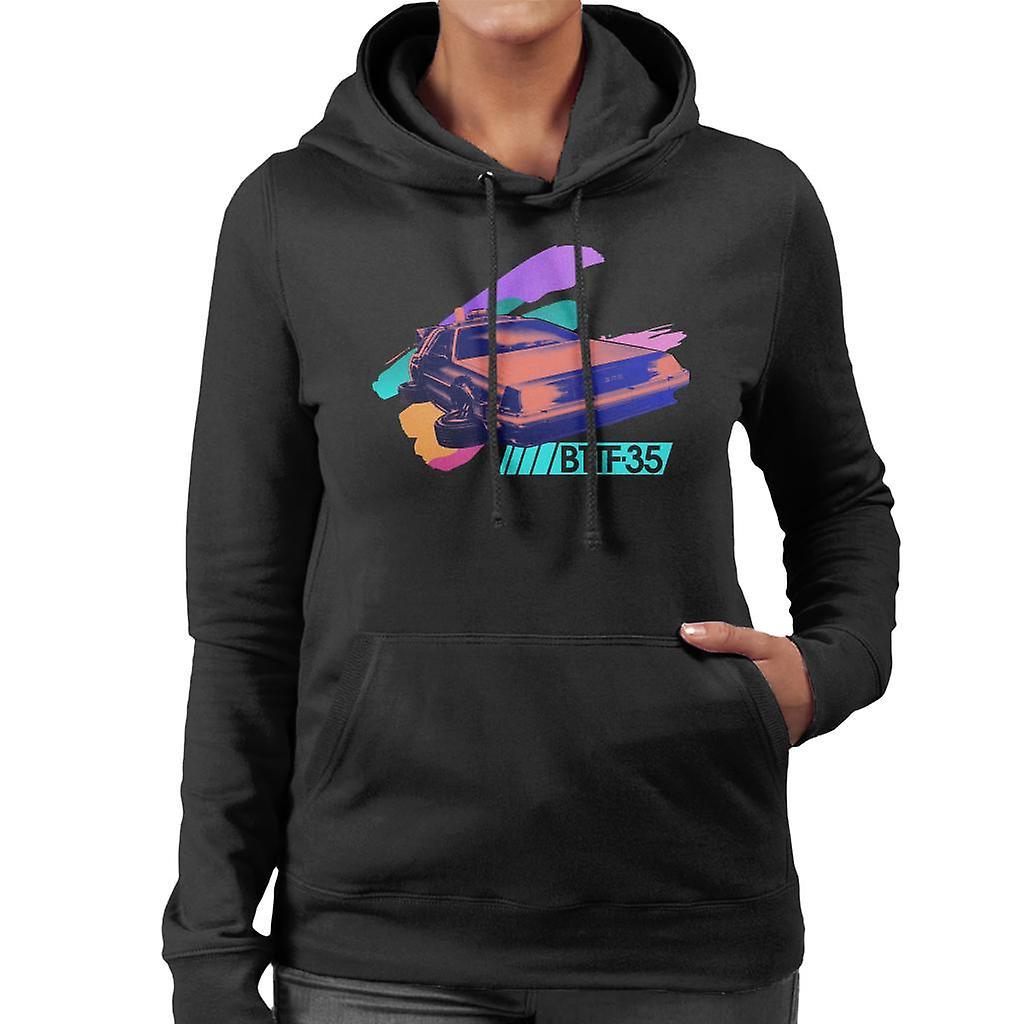 Back to the Future 35th Anniversary Delorean Flying Women's Hooded Sweatshirt Black X-Large