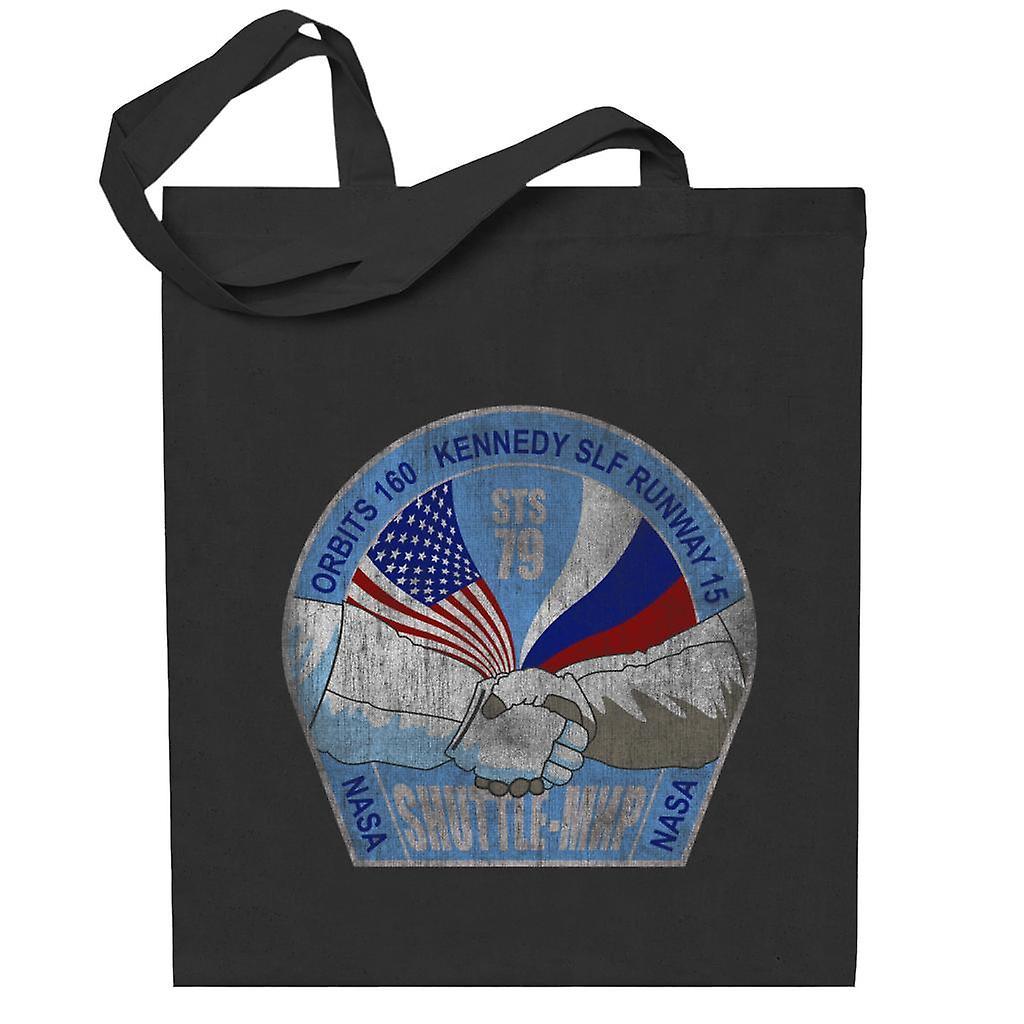 NASA STS 79 Atlantis Mission Badge Distressed Totebag Black 38 x 42 cm