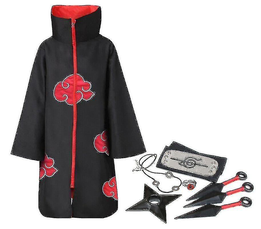 Subaoe Akatsuki Uchiha Itachi Anime Unisex Costume Ninja Naruto Cloak _x E red/black XXS