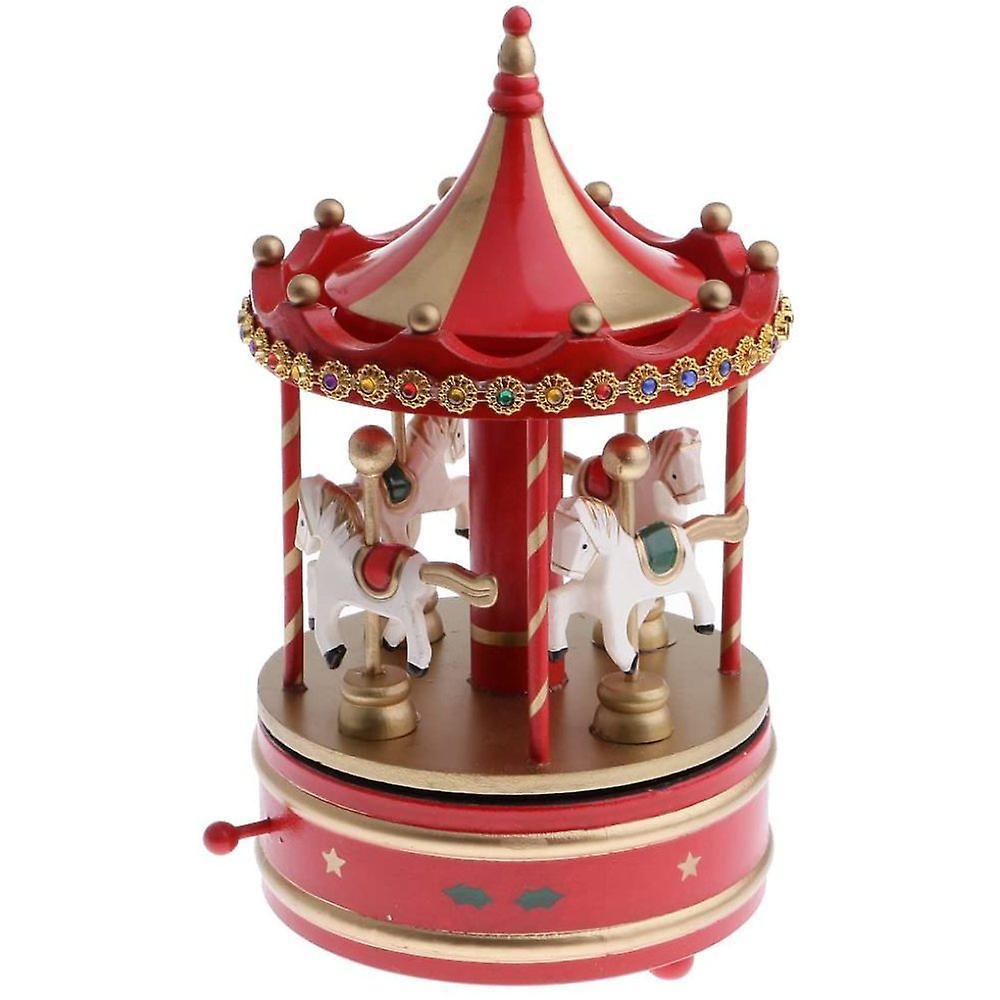 Nirvana Vintage Carousel 4 Horses Carousel Winding Up Mechanical Music Box Toys Gifts - Red