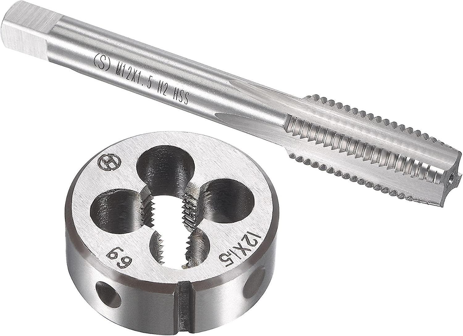 Augro M12 X 1.5mm Metric Tap And Die Set, Hss Machine Thread Screw Tap With Alloy Tool Steel Round Threading Die