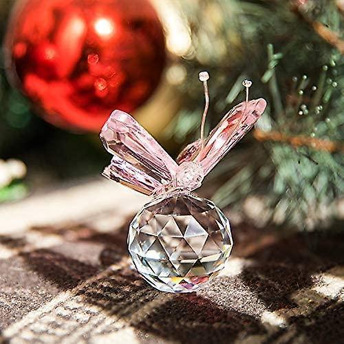 unbrand Pink Crystal Flying Butterfly With Crystal Ball Base Figurine Collection Cut Glass Ornament Statue A