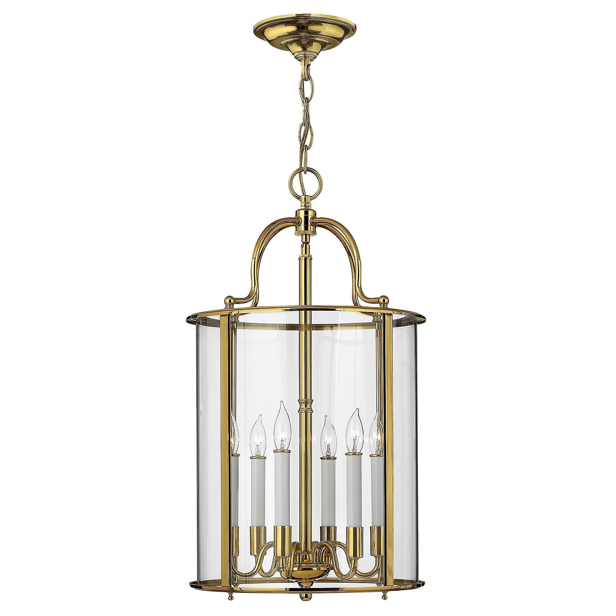 Gentry 6 Light Large Ceiling Lantern Pendant Polished Brass E14