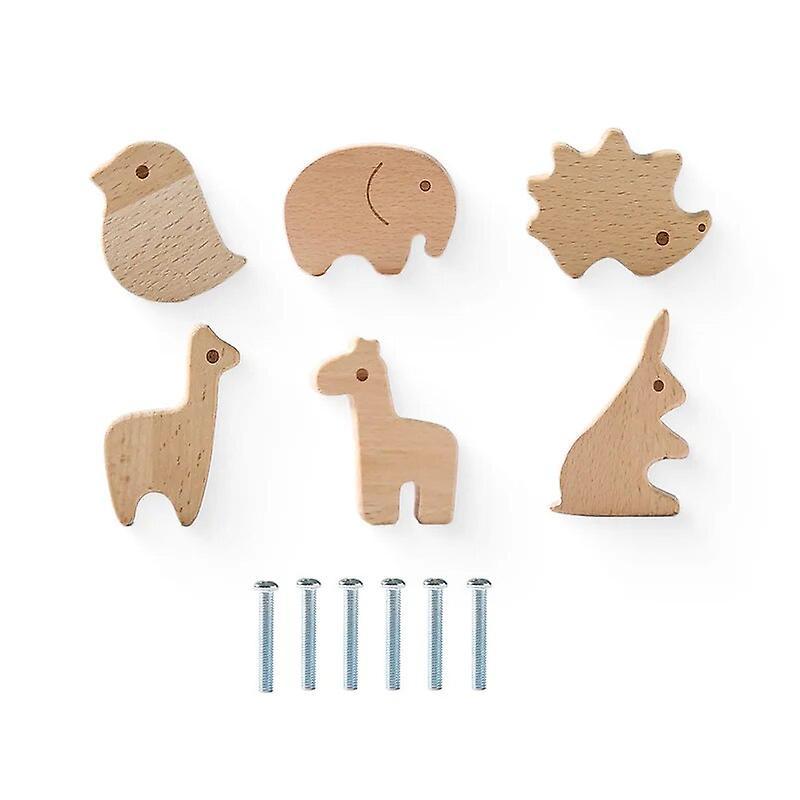 Dlelv 8pcs Round Wooden Drawer Knob Cartoon Animal Rainbow Cloud Dresser Knob Baby Cupboard Furniture Drawer Pulls Handles With Screws 6Pcs-B