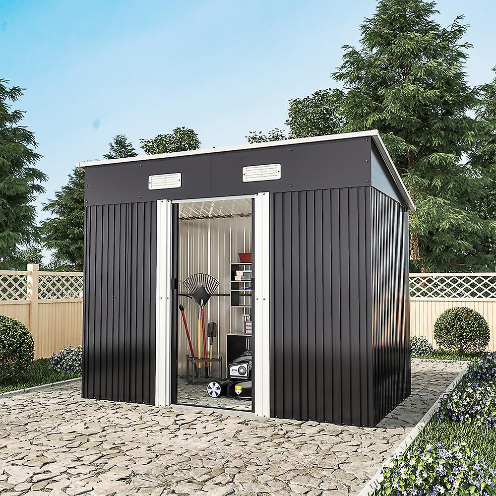 Living And Home 4 X 8 FT Outdoor Metal Garden Shed for Backyard - Dark Grey