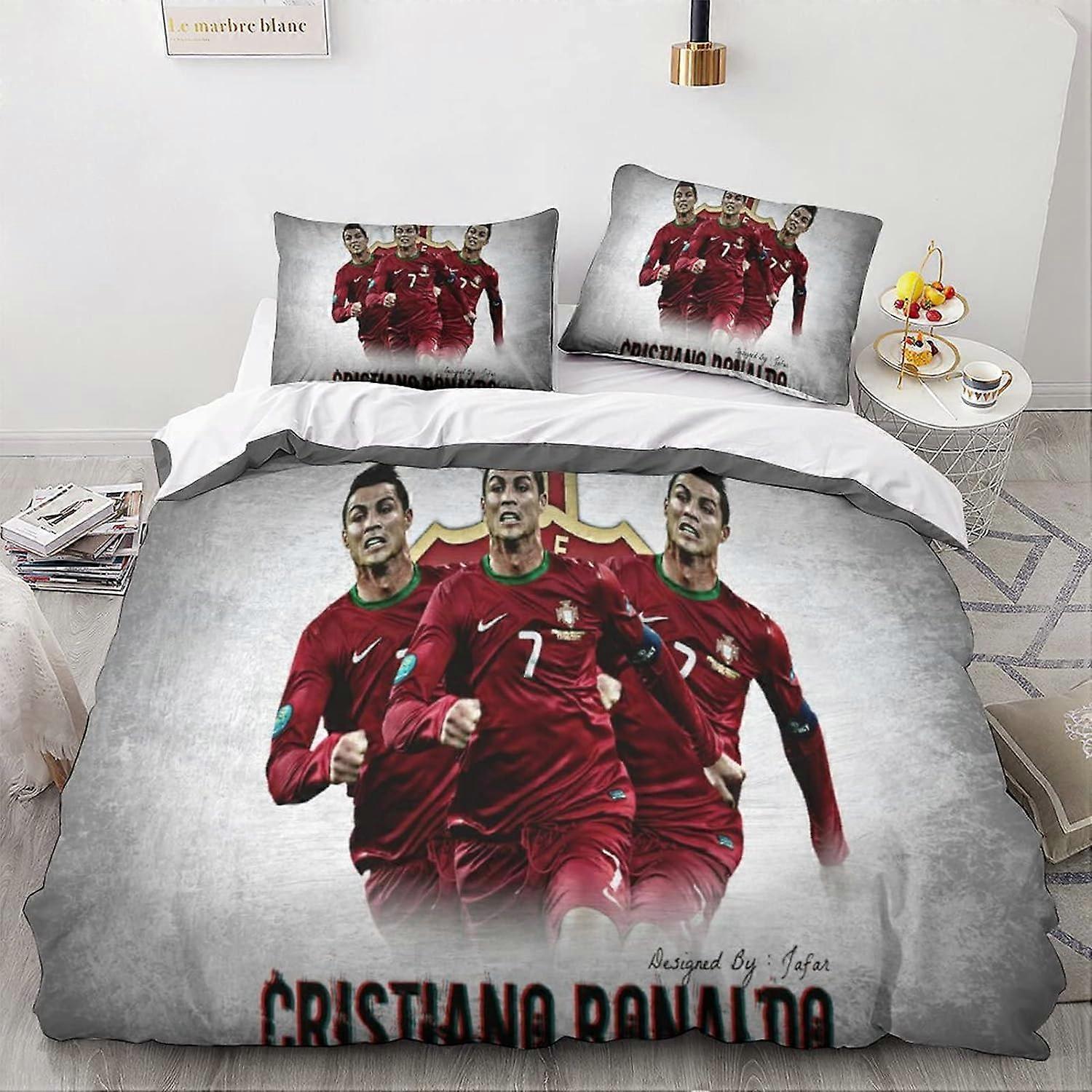 Kerota Cristiano Ronaldo 3D Duvet Cover Sets, Football Star Printed Bedding Set with Duvet Covers and Matching Pillowcase, for Bed Single135x200cm