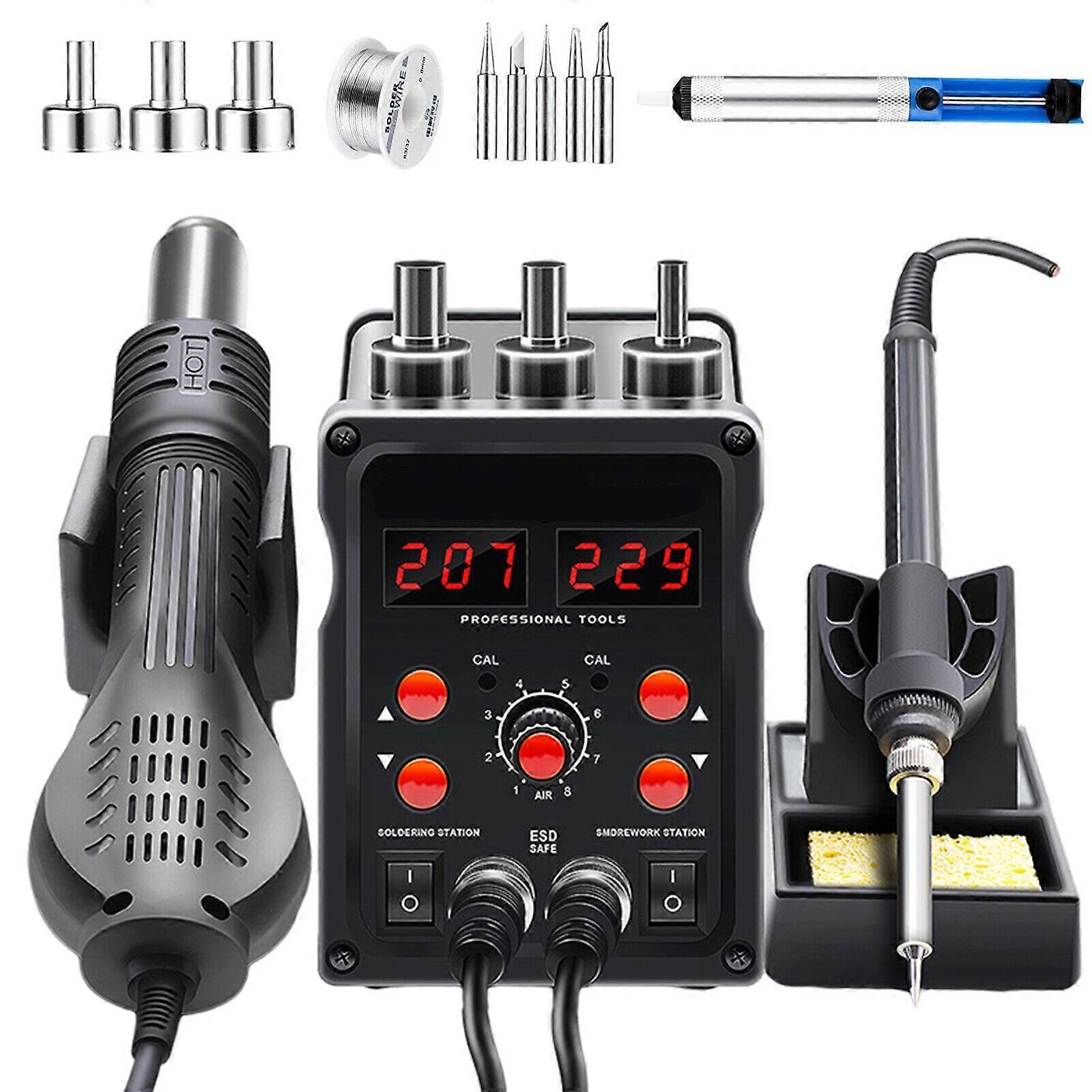 Unbrand 700W Hot Air Rework Soldering Iron Station Digital Soldering Station Black FK