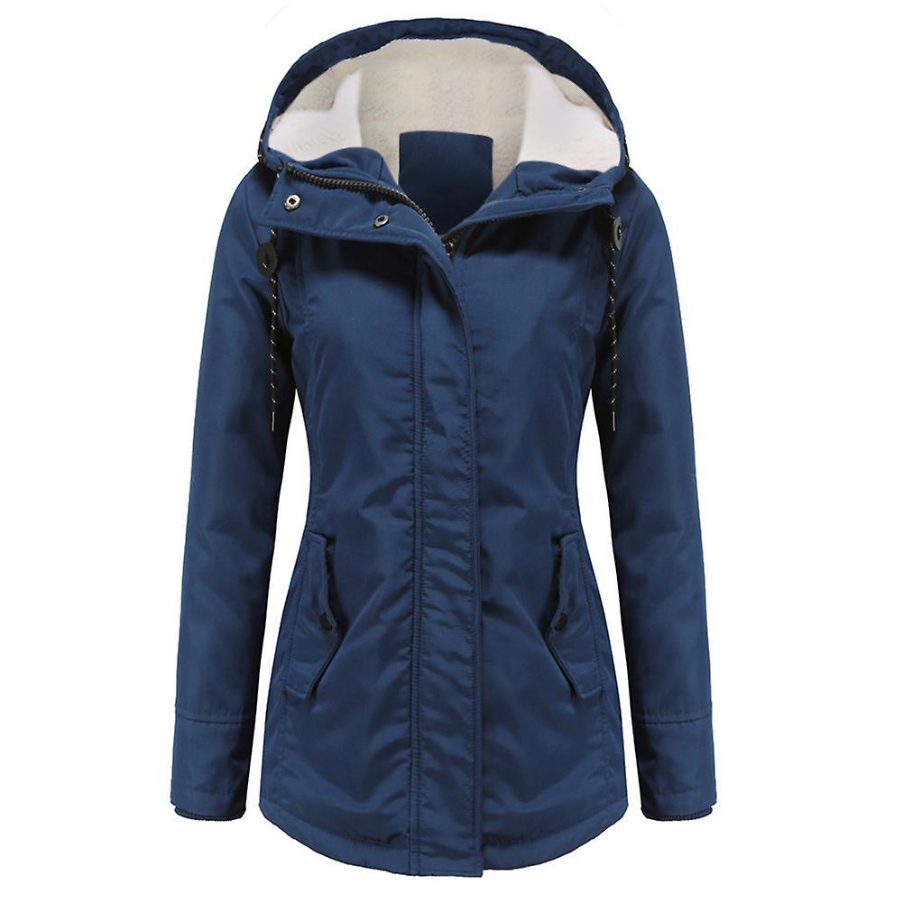 Yynuda Womens Winter Thick Cotton Parka Jacket Fleece Lined Hooded Long Sleeves Coat Navy Blue XL