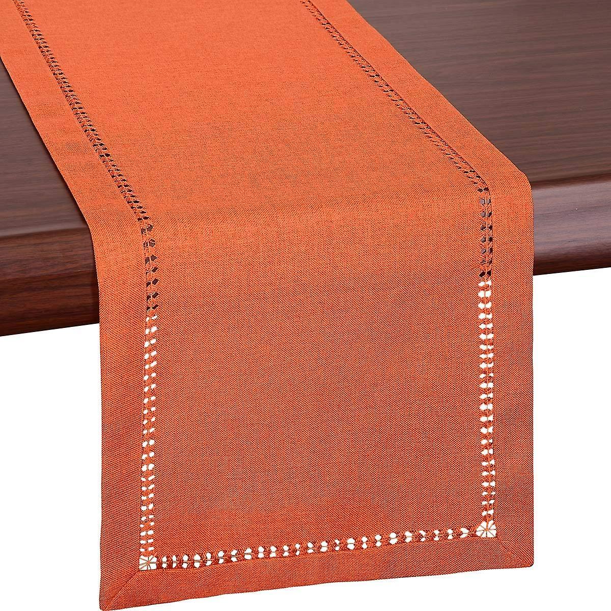 Mintian Handmade Hemstitch Orange Thanksgiving Table Runner tablecloth Or Dresser Scarf, Fall Autumn Decorations(32*183cm)