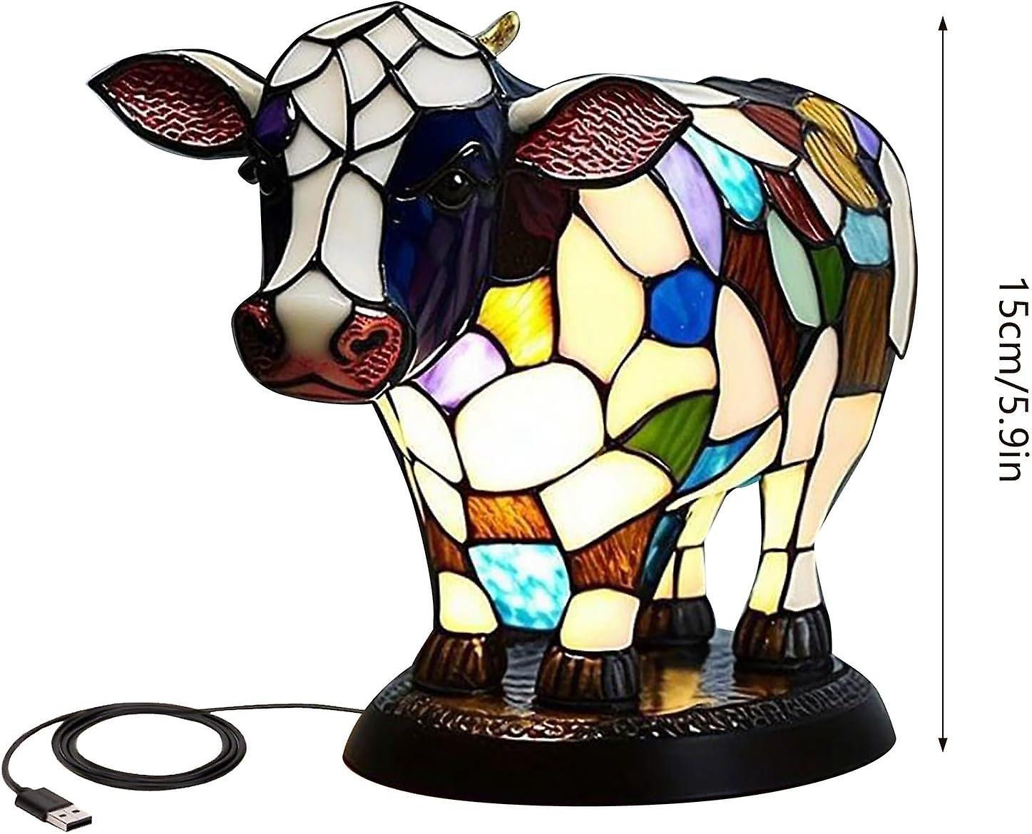 Frusde Animal Table Lamp, Animal Table Lamp Series, Retro Table Lamp, Cow Table Lamp, Bedside Table Lamp With USB A+C Ports, Gift For Girls Mom Col..