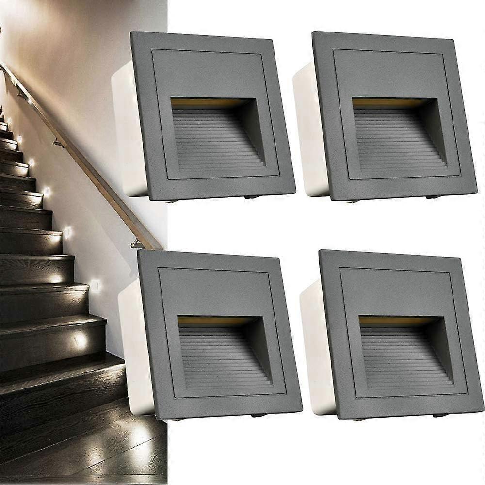 Aiducho Arotelicht 4Pack 3W LED Recessed Light120V Step Lights Warm White 3000K IP65 Waterproof Recessed Wall Light Staircase Light lamp, Inside Ou...