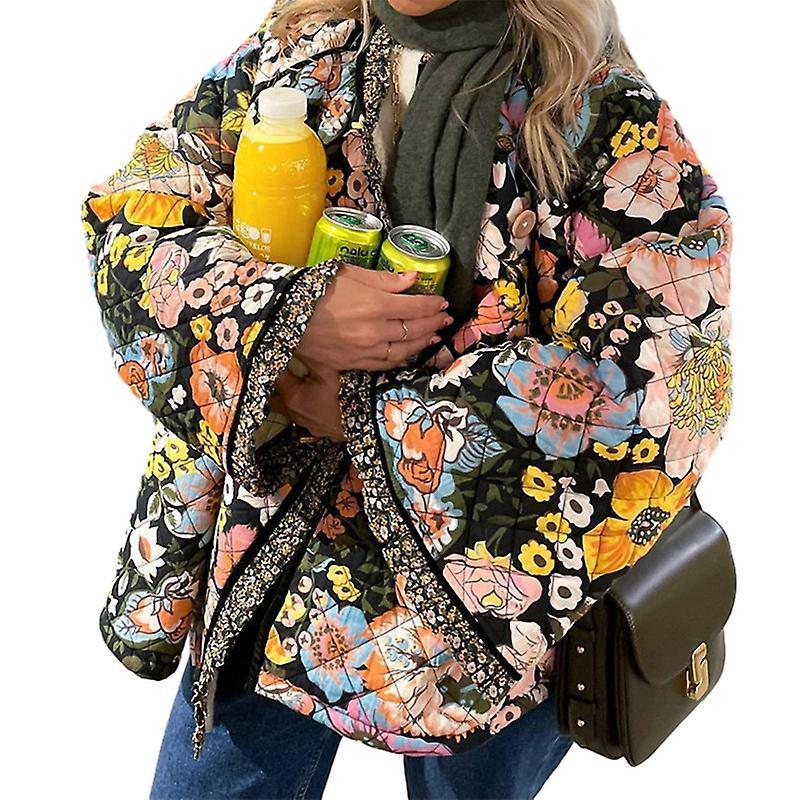 Jielin Ladies' Warm Floral Print Flare Sleeve Cotton Coats Women's Quilted Jacket