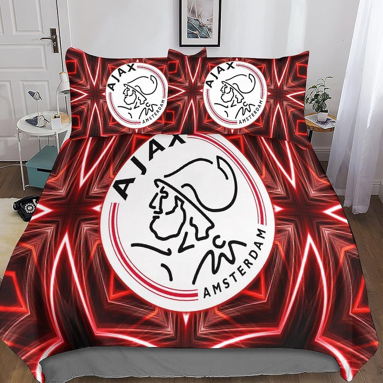 Kerota Ajax Logo Duvet Cover Sets D, Football Sports Printed Bedding Set with Pillowcase for Teens and Adults King Double200x200cm