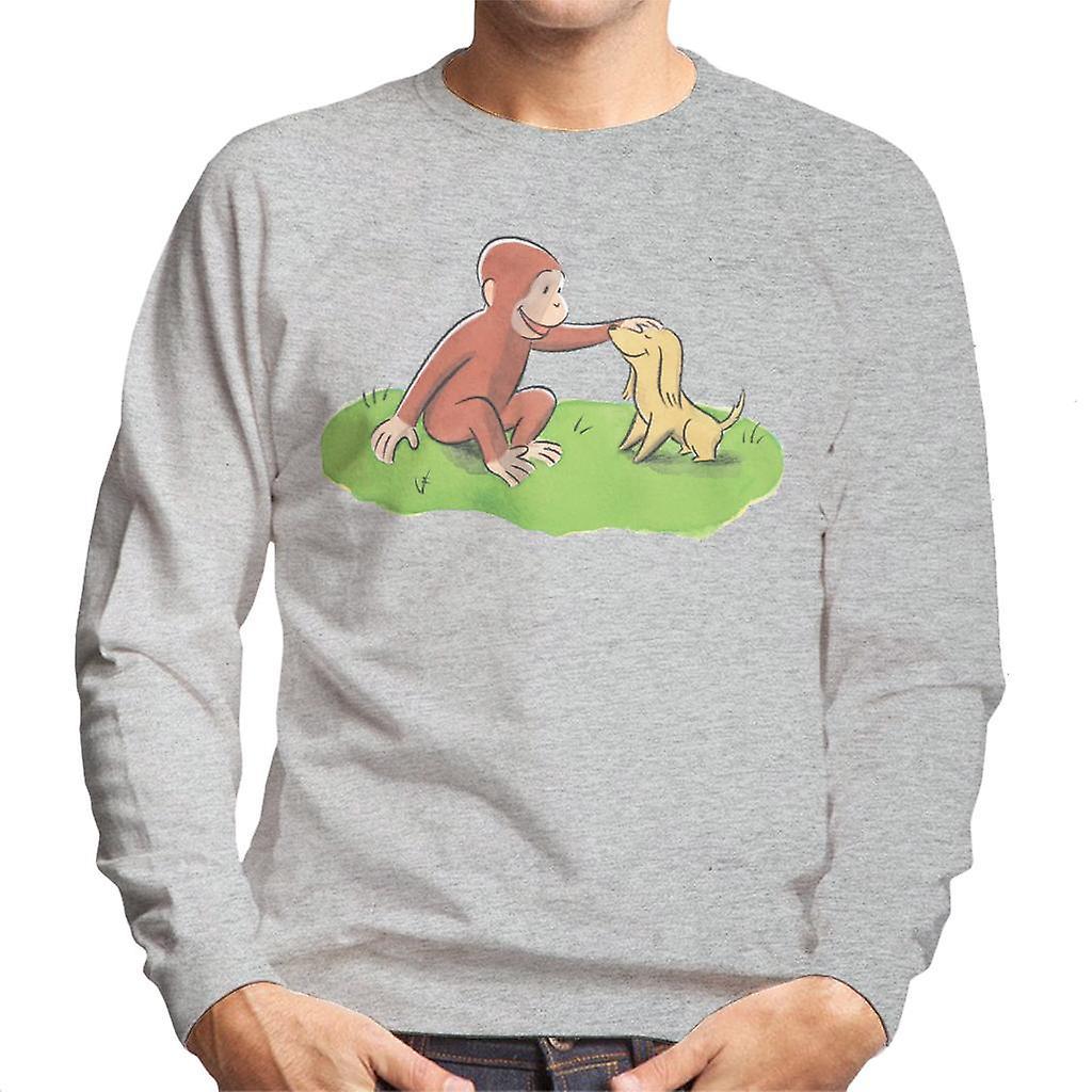 Curious George Stroking Dog Men's Sweatshirt Heather Grey Medium