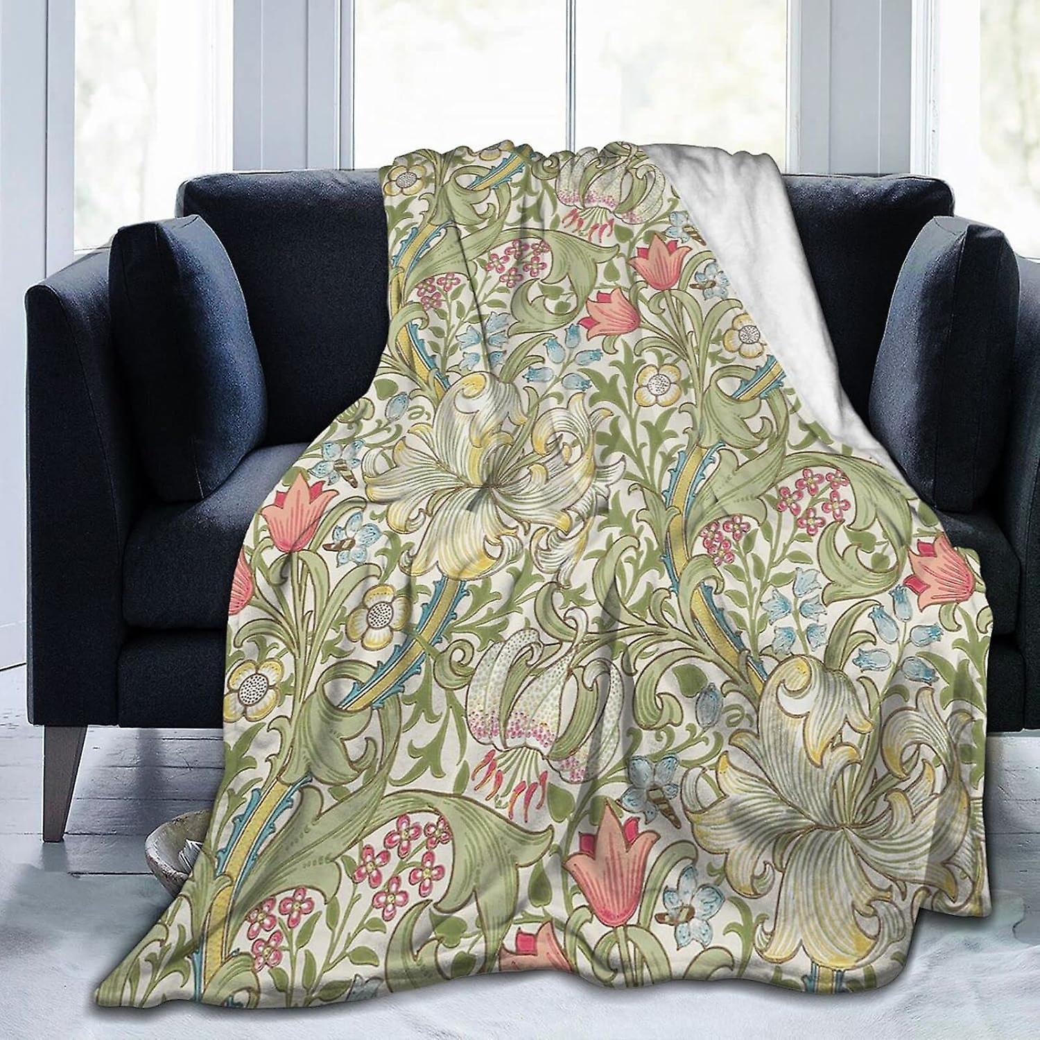 Kerota Flannel Throw Blanket William Morris Throw Blanket Super Soft Lightweight Blankets Washable for Bed Sofa 60x50in 150x125cm