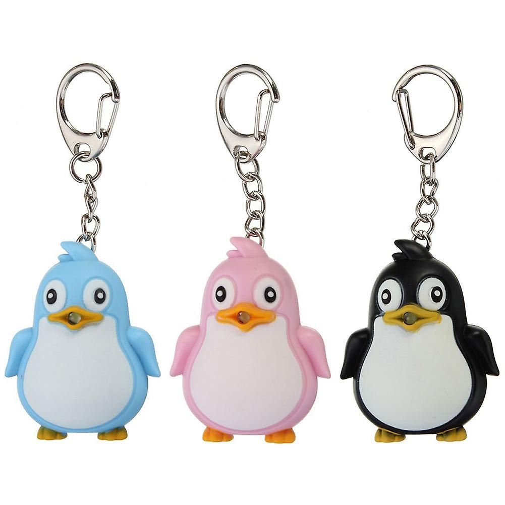 Naievear Cute Animal Penguin Led Light With Sound Key Chain Key Ring Torch Xmas Gift Black