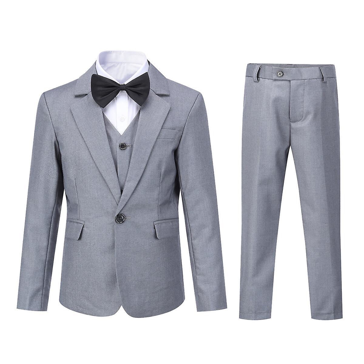 Sliktaa Boys 3Pce Wedding Dress Suit Blazer and Waistcoat and Pants Grey 150CM