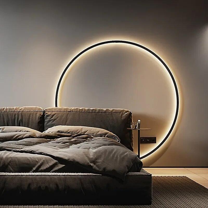 Jelivey Modern Decor Led Wall Lamp  For Bedroom Living Room Home Nordic Design Round Ring Indoor Usb Wall Sconce Lighting Fixture D60cm Black